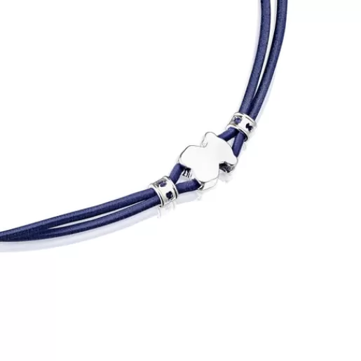 TOUS Sweet Dolls - Elastyczny choker w kolorze niebieskim z motywem misia ze srebra Srebro Shop
