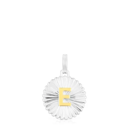TOUS Wisiorek z medalionem litera E ze srebra i srebra vermeil Alphabet Flash Sale