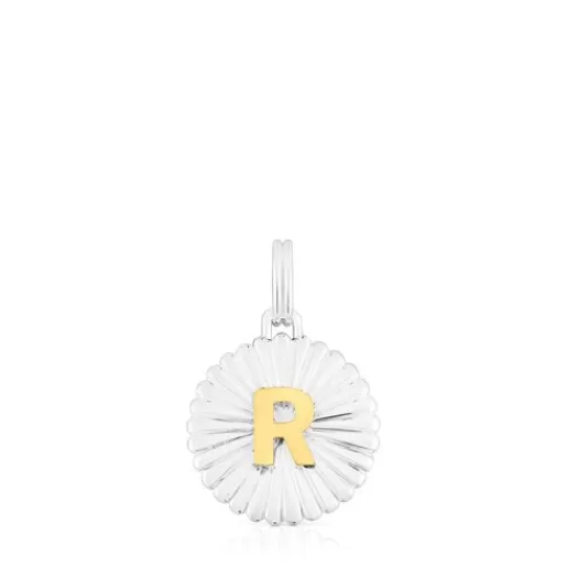 TOUS Wisiorek z medalionem litera R ze srebra i srebra vermeil Alphabet Cheap
